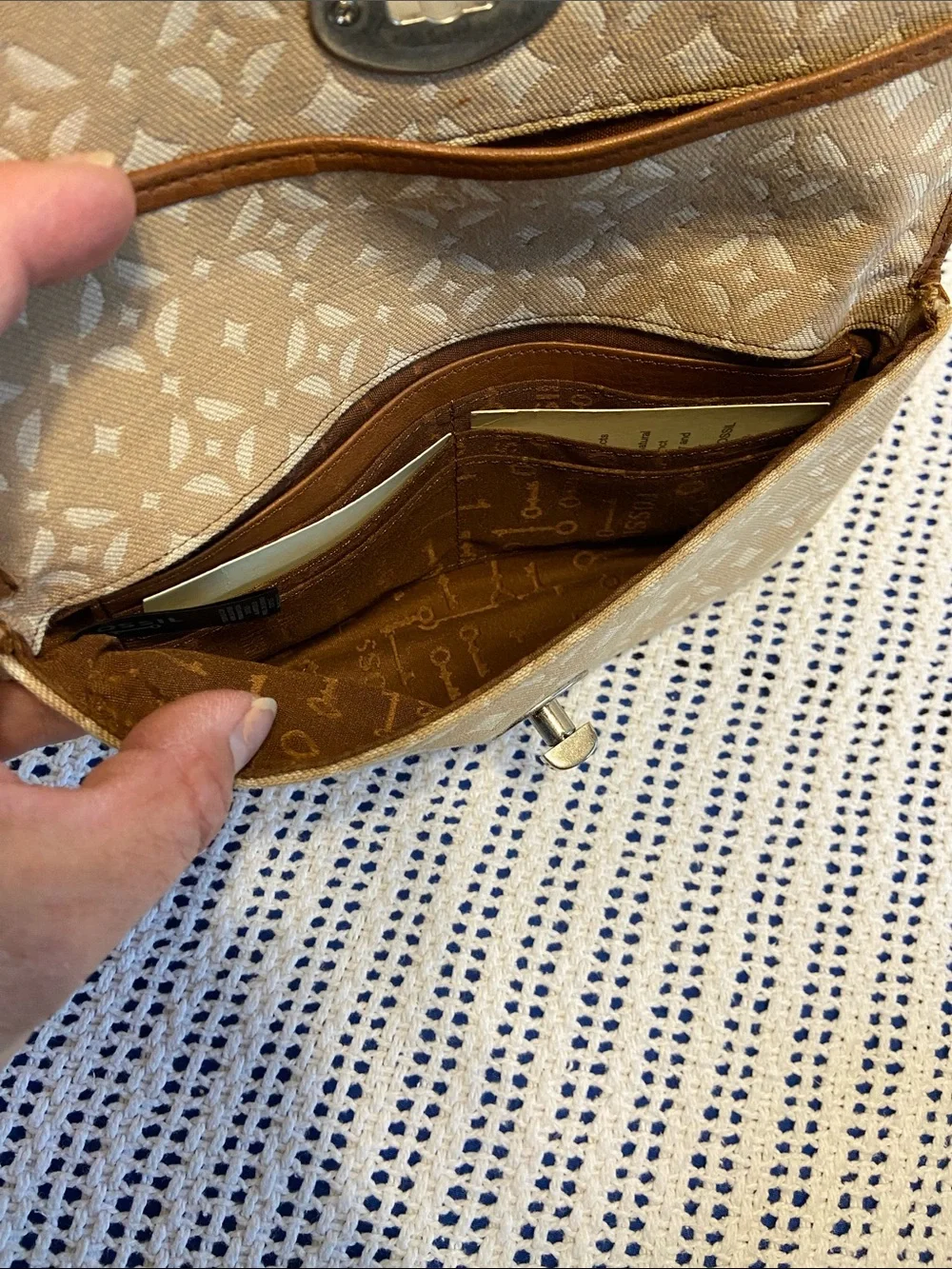 Fossil Marlow Signature wristlet jacquard canvas signature diamond pattern